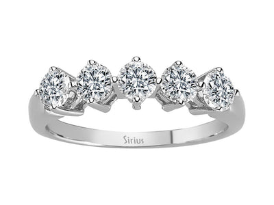 Eleganter 5-Steine-Ring aus 14 Karat Weißgold mit rund geschliffenen Diamanten