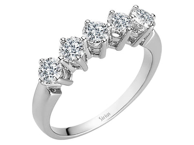 Eleganter 5-Steine-Ring aus 14 Karat Weißgold mit rund geschliffenen Diamanten