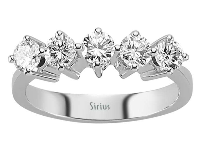 5 Taşlı Pırlanta Yüzük - 14K Beyaz Altın, 0,81 ct - 04R0240 - Rosy Lab Diamonds’tan yüksek kaliteli Mücevher