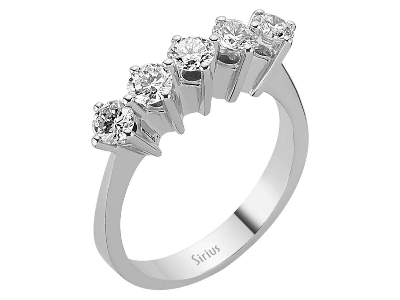 5 Taşlı Pırlanta Yüzük - 14K Beyaz Altın, 0,81 ct - 04R0240 - Rosy Lab Diamonds’tan yüksek kaliteli Mücevher