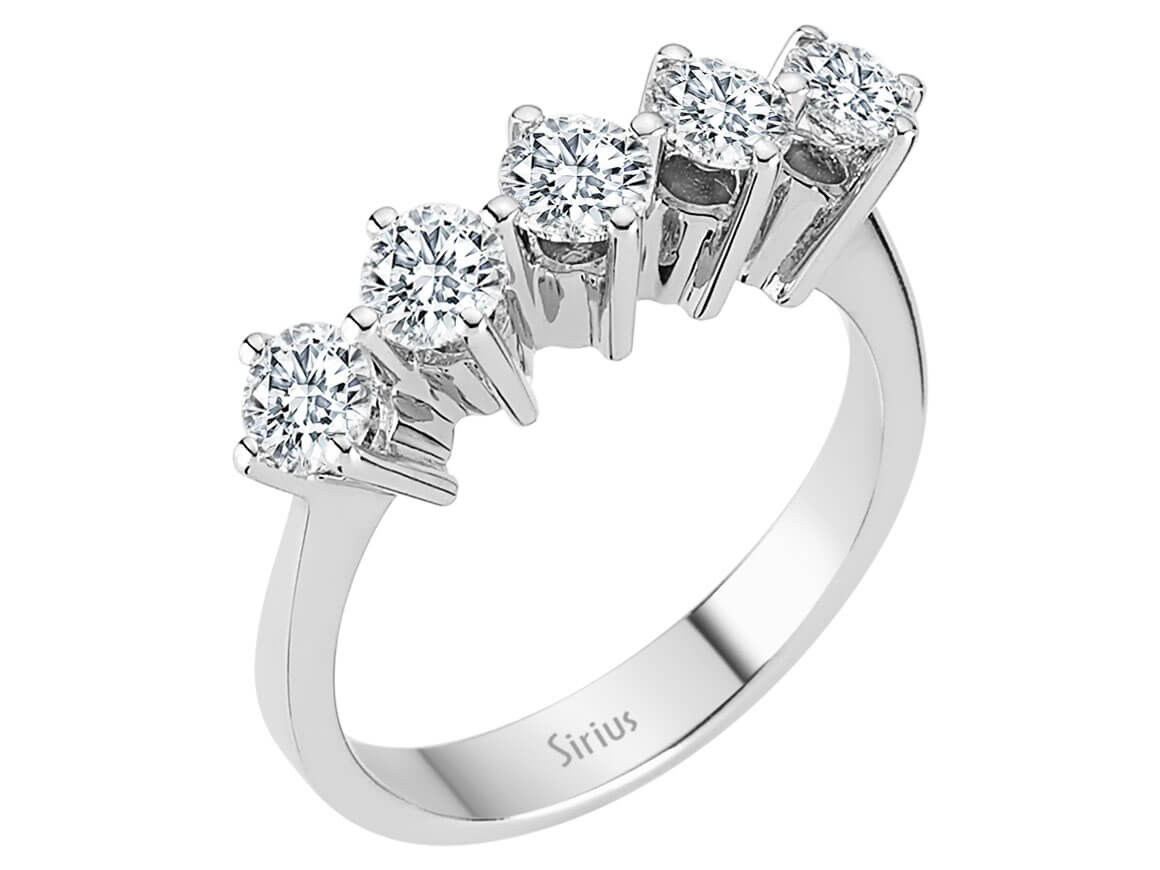 Klassischer 5-Stein-Ring aus 14K Weißgold mit 1,22 Karat natürlichen Diamanten – 04R0241