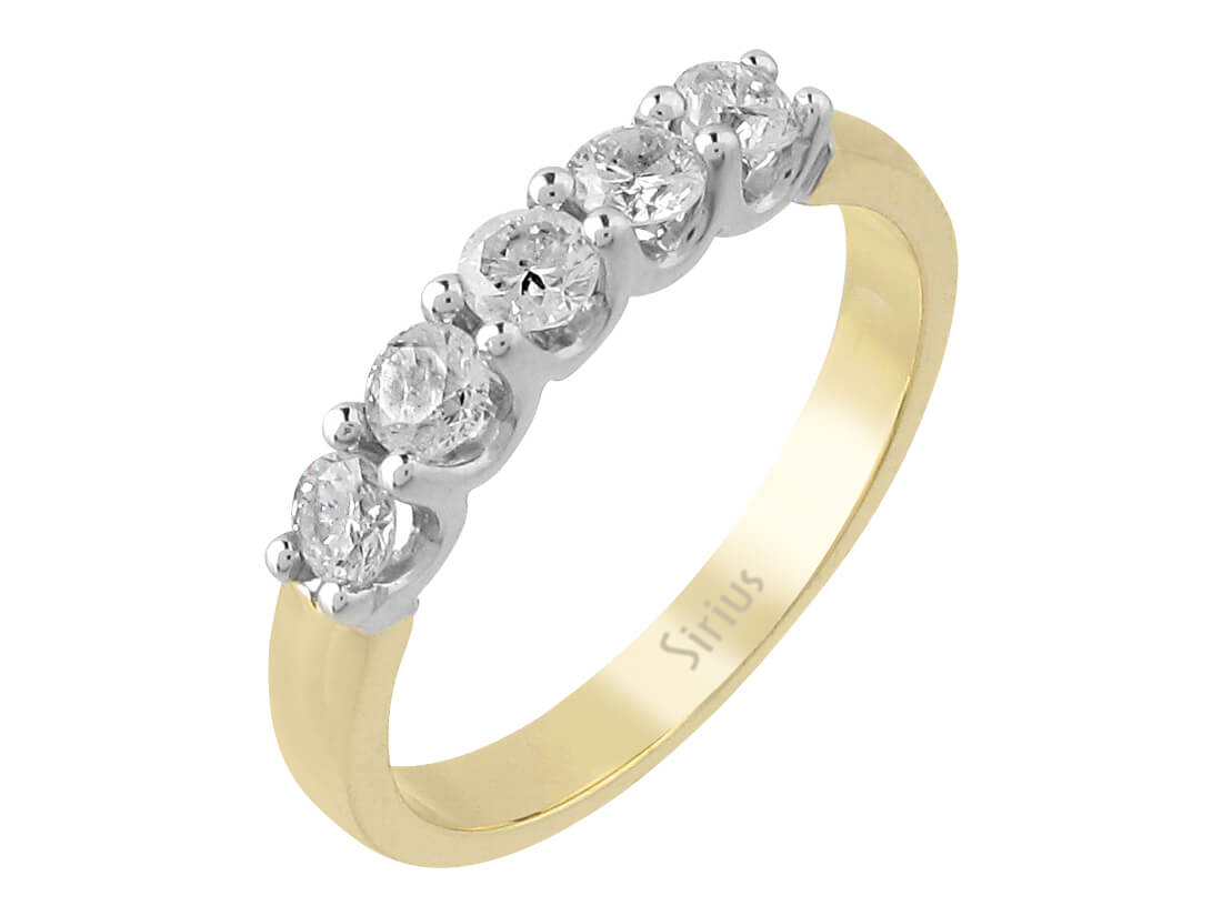 Eleganter Fünf-Stein-Ring mit laborgezüchteten Runddiamanten in 14 Karat Gelbgold