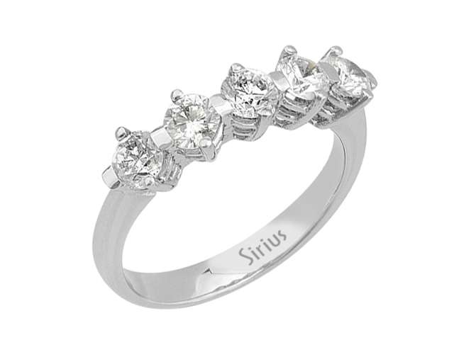 Weißgoldring mit 5 rund geschliffenen laborgezüchteten Diamanten, 1,32 Karat, 14 Karat Gold
