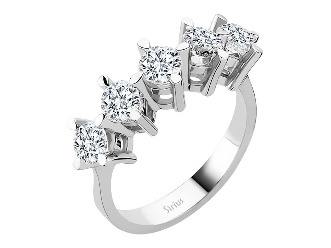 Bague cinq pierres ornée de diamants de 1,65 ct | Or Blanc 14 carats – Bijoux haut de gamme de Rosy Lab Diamonds