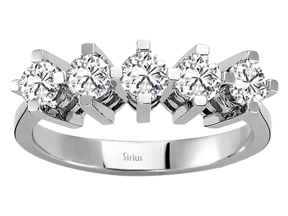 Laboratuvarda yetiştirilmiş pırlantalarla 18K Beyaz Altın modern 5 taşlı yuvarlak pırlanta yüzük - Rosy Lab Diamonds’tan yüksek kaliteli Mücevher