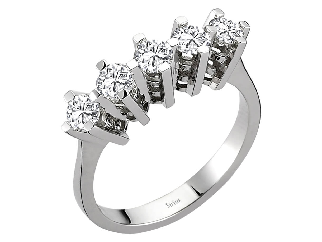 Modern 5-Stone Round Diamond Ring in 18K White Gold