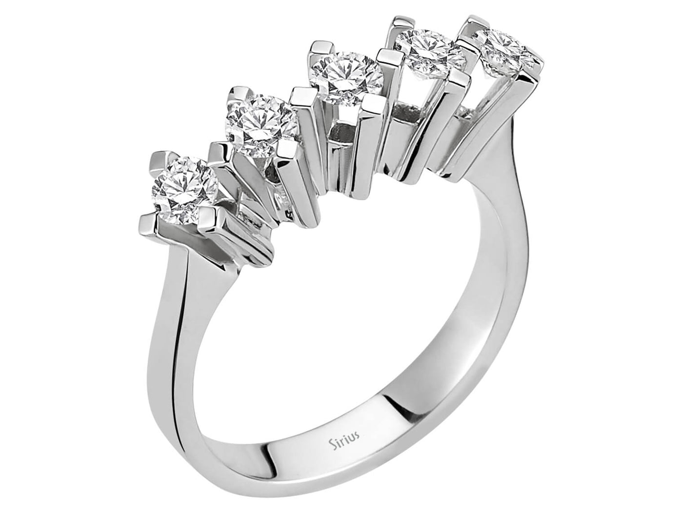 Zeitloser 5-Stein Runddiamant-Ring in 14K Weißgold