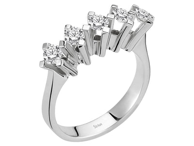 Zeitloser 5-Stein Runddiamant-Ring in 14K Weißgold