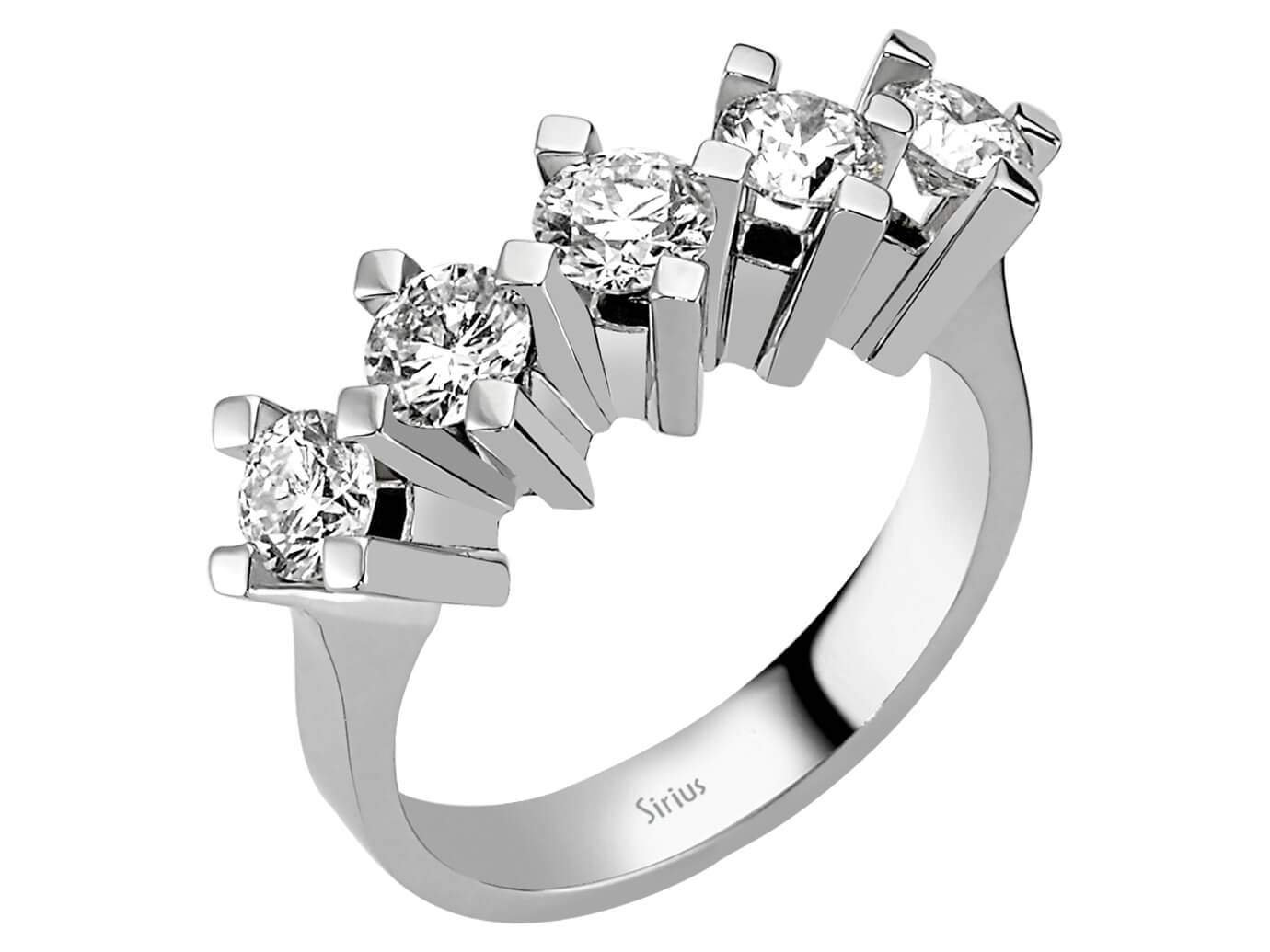 Luxurious 5-stone round diamond ring in 14K White Gold with lab-grown diamonds - high-quality Jewelry from Rosy Lab Diamonds