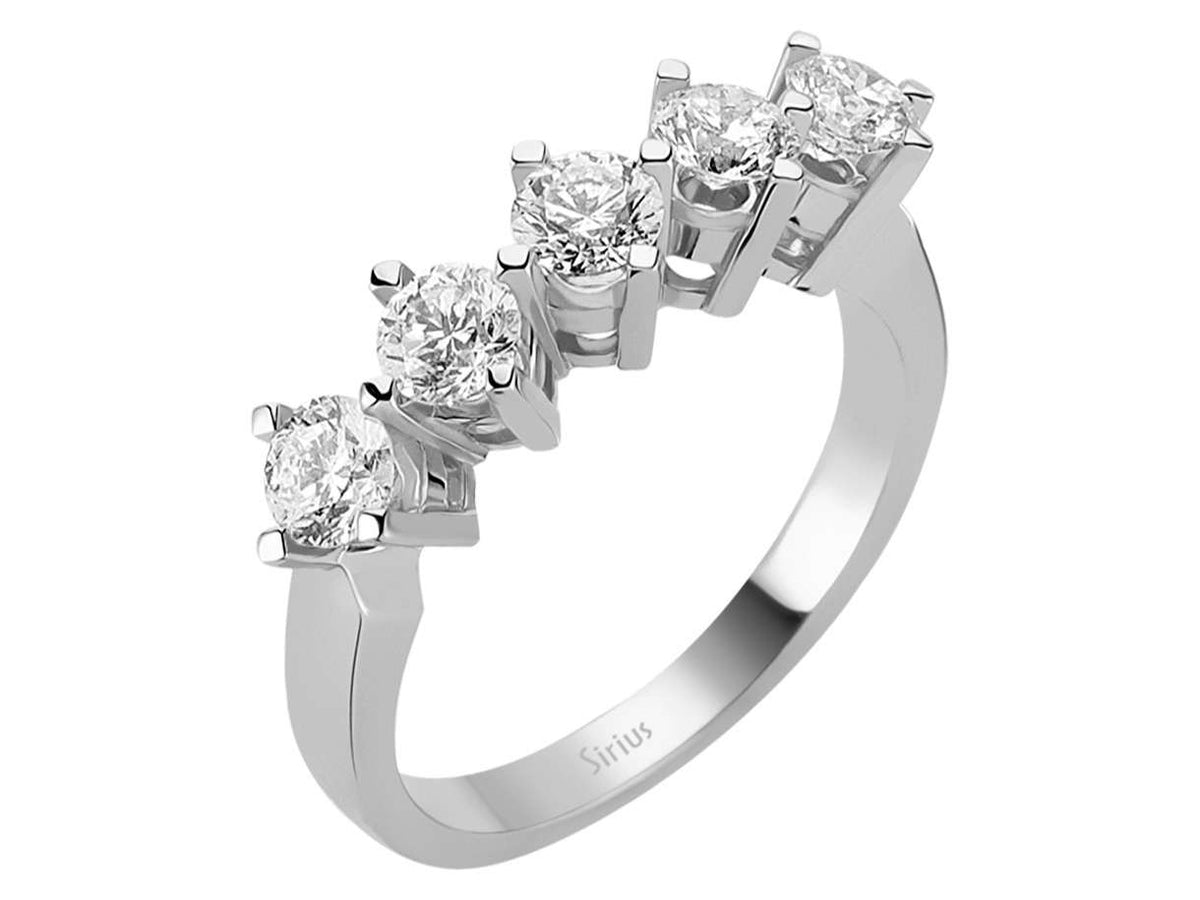 Bague cinq pierres avec 1,19 ct de diamants | Or Blanc 14 carats – Bijoux haut de gamme de Rosy Lab Diamonds