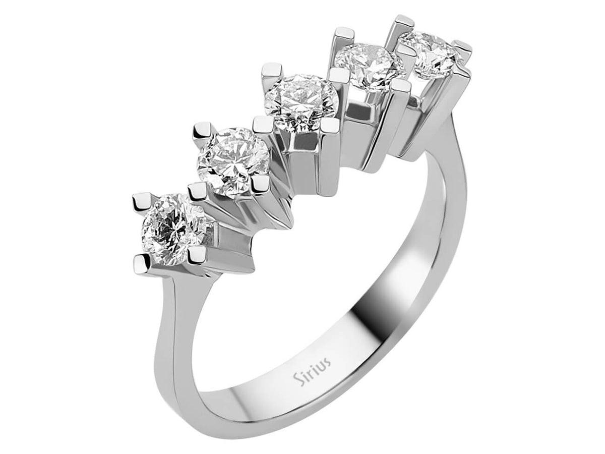 Five-stone ring with 1.19 ct diamonds | 14K White Gold - high-quality Jewelry from Rosy Lab Diamonds