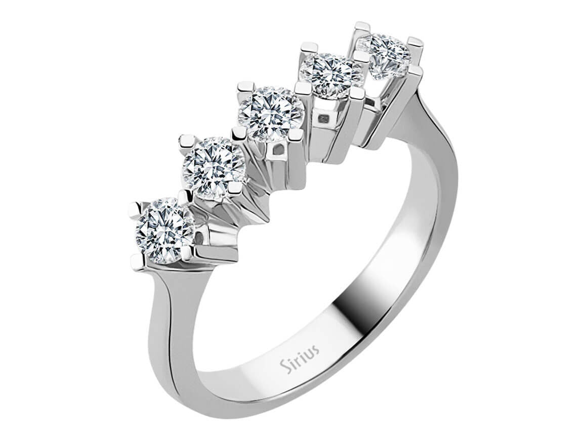 Bague cinq pierres avec 0,93 ct de diamants | Or Blanc 14 carats – Bijoux haut de gamme de Rosy Lab Diamonds