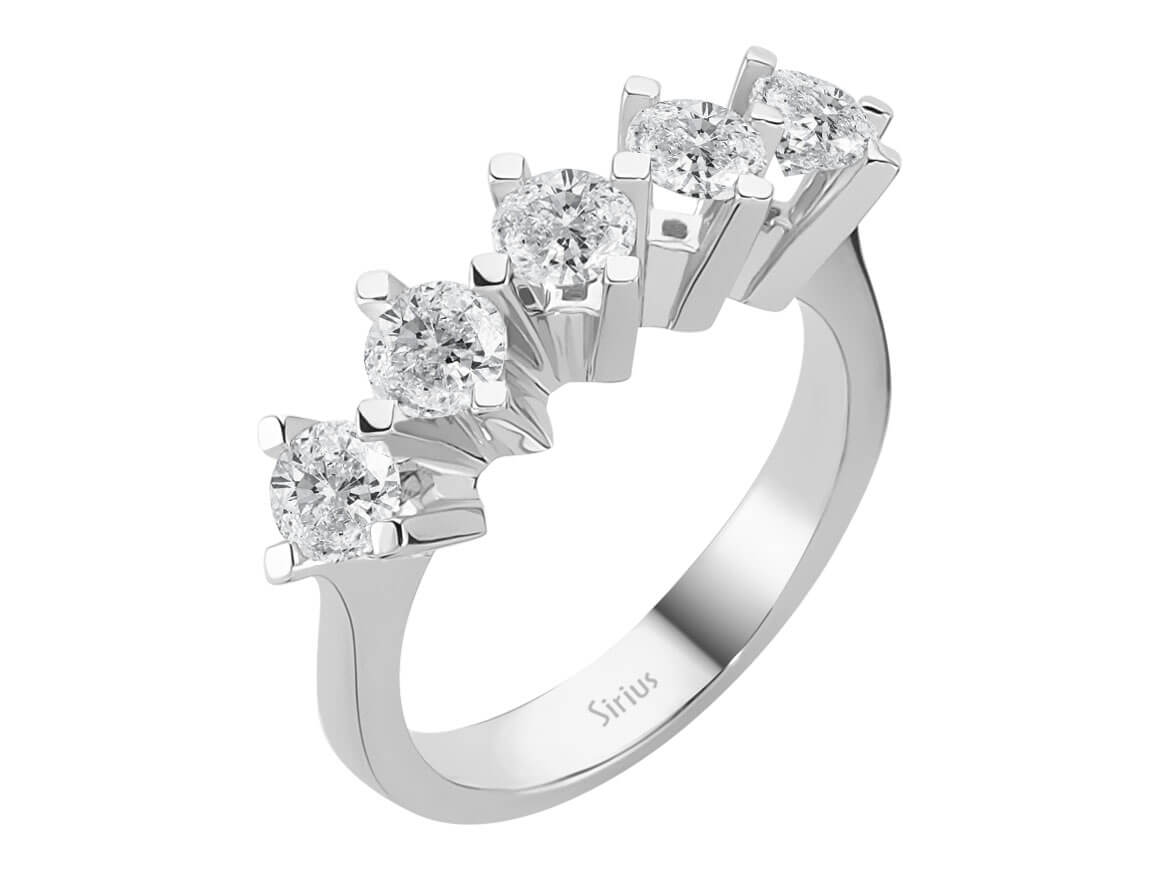 Bague à cinq pierres sertie de diamants de 1,54 ct | Or Blanc 14 carats - Bijoux haut de gamme de Rosy Lab Diamonds