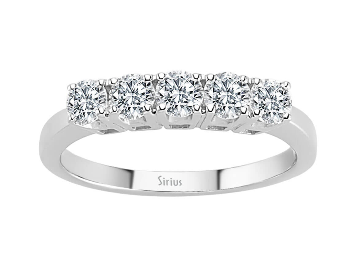 Eleganter 5-Steine-Ring mit rund geschliffenen Diamanten, 14 Karat Weißgold