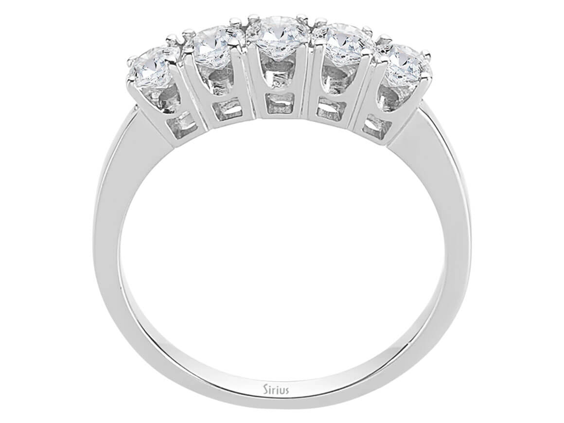Eleganter 5-Steine-Ring mit rund geschliffenen Diamanten, 14 Karat Weißgold