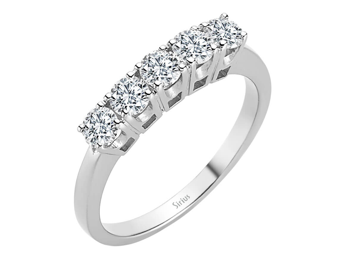 Eleganter 5-Steine-Ring mit rund geschliffenen Diamanten, 14 Karat Weißgold