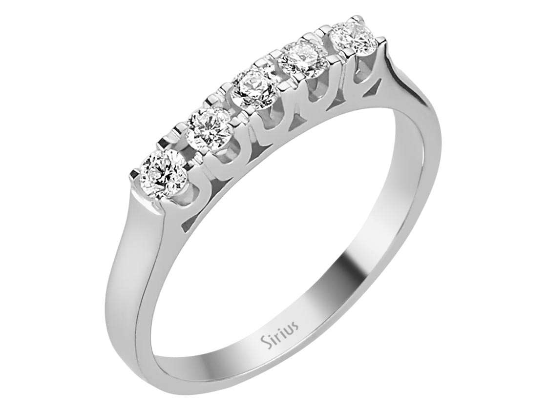 Bague en or blanc avec 5 diamants de laboratoire (0,26 ct) et détail de galerie | 14 carats – Bijoux haut de gamme de Rosy Lab Diamonds