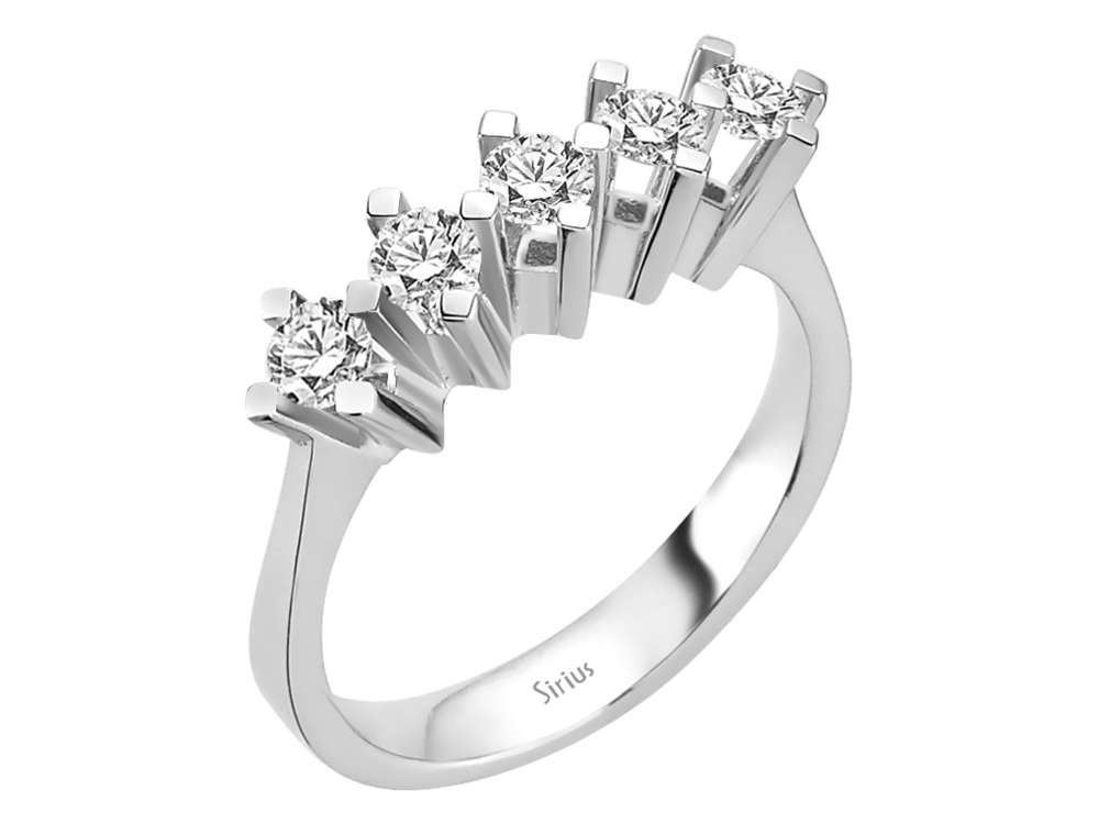 0,74 ct Laboratuvar Pırlantalı Beş Taş Yüzük - 14 Ayar Beyaz Altın - Rosy Lab Diamonds’tan kaliteli Mücevher