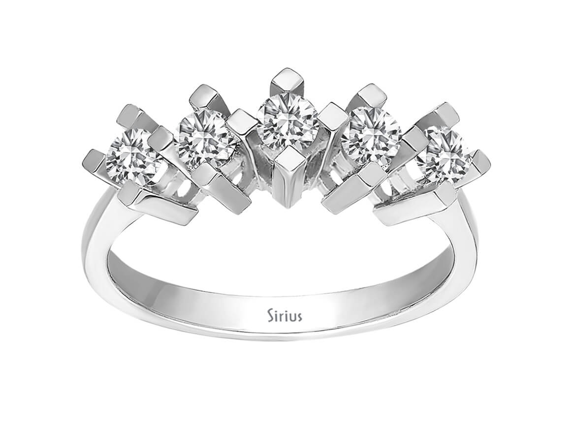 Simple 5-Stone Diamond Ring with 5 Round Diamonds, 14 Karat White Gold