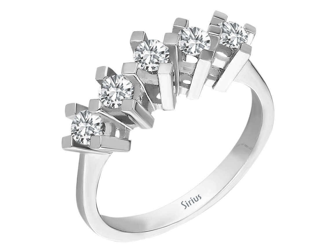 Simple 5-Stone Diamond Ring with 5 Round Diamonds, 14 Karat White Gold