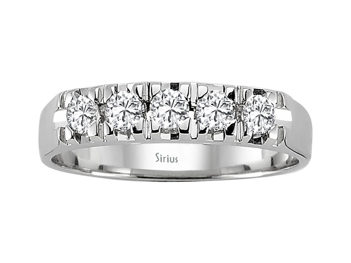 Eleganter 5-Steine Rundschliff Diamantring aus 14K Weißgold