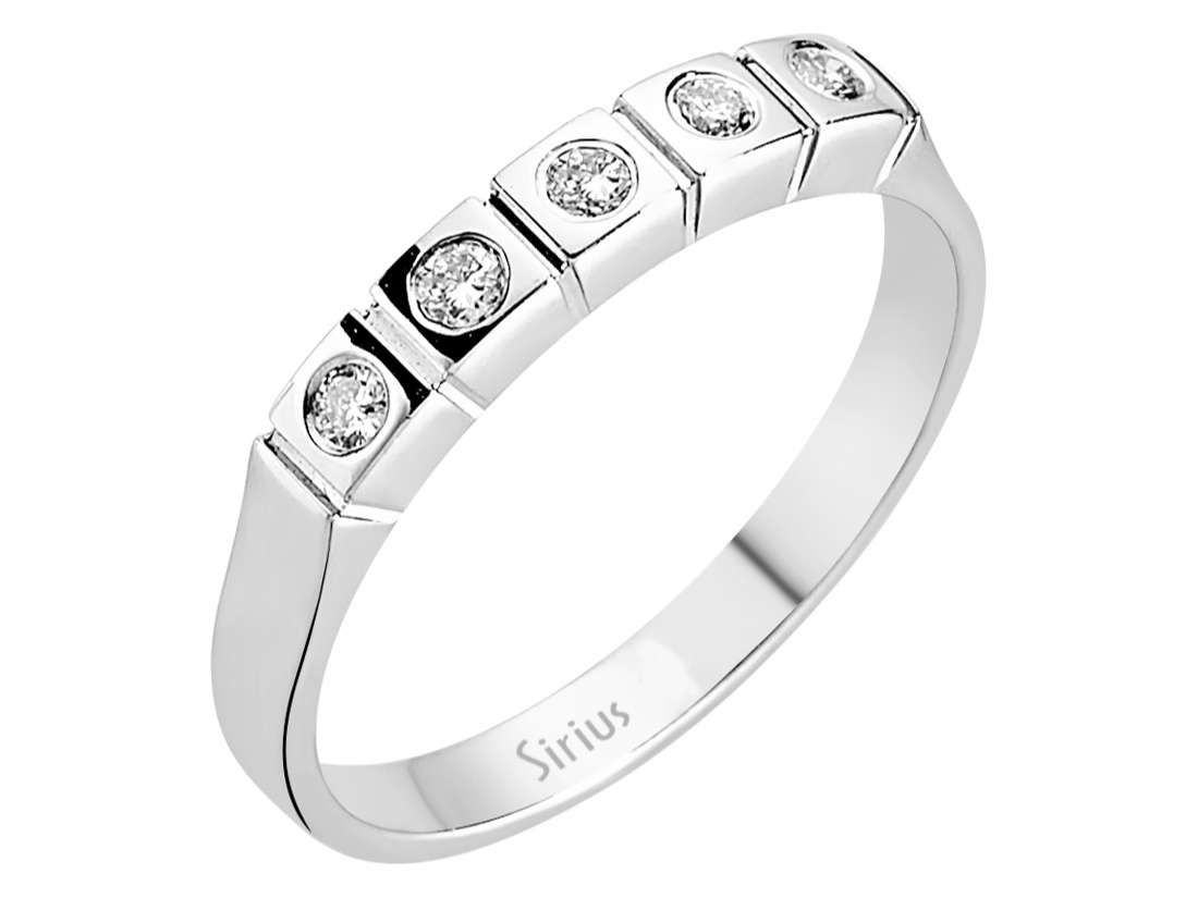 Moderner 5-Stein Rundschliff Diamantbandring in 14 Karat Weißgold