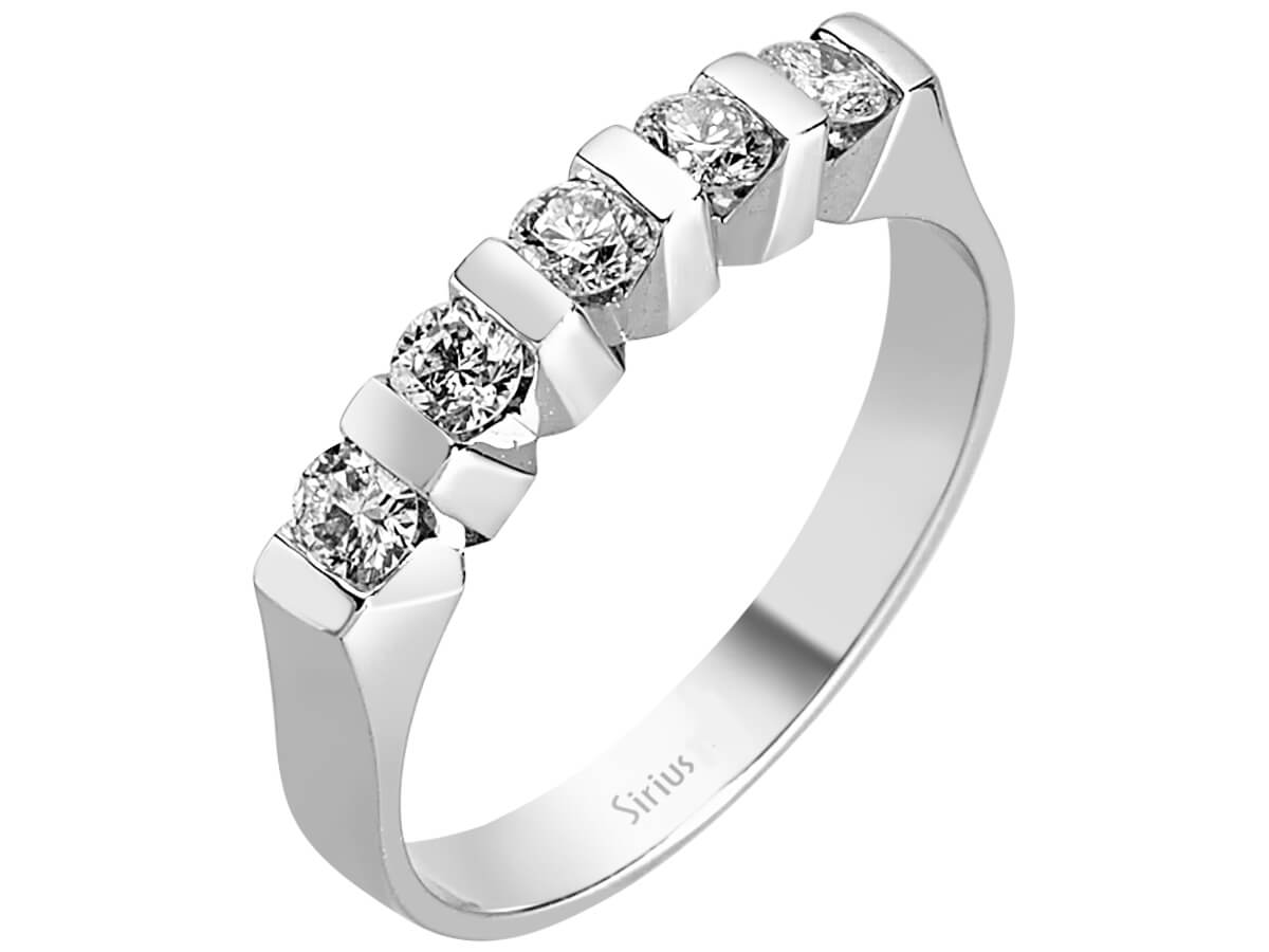 Alliance classique sertie de 5 diamants taille brillant rond en Or Blanc 14 carats – Bijoux haut de gamme de Rosy Lab Diamonds