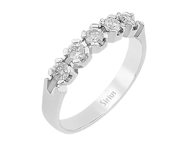 Zeitloser 5-Stein Rundschliff Diamantbandring in 14 Karat Weißgold