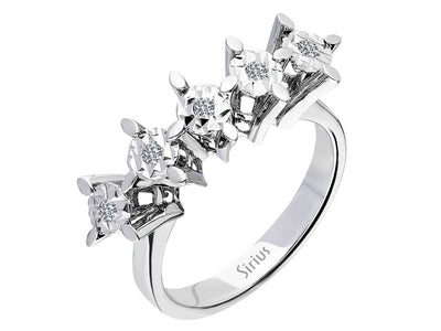 Ring with 5 round diamonds, each 0.07 carat, 8K white gold