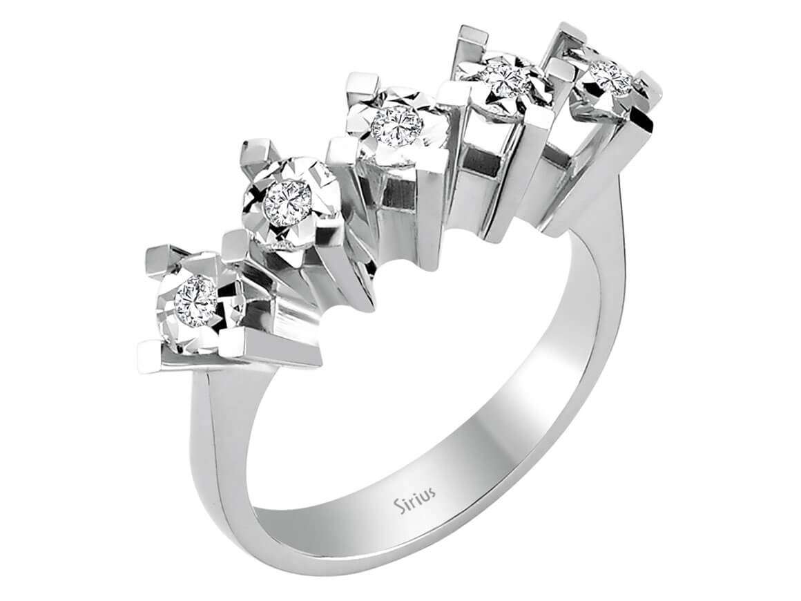 Weißgold-Ring mit 5 laborgezüchteten Diamanten im Rundschliff, 0,15 Karat
