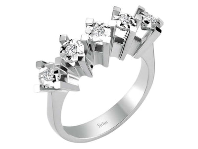 Weißgold-Ring mit 5 laborgezüchteten Diamanten im Rundschliff, 0,15 Karat