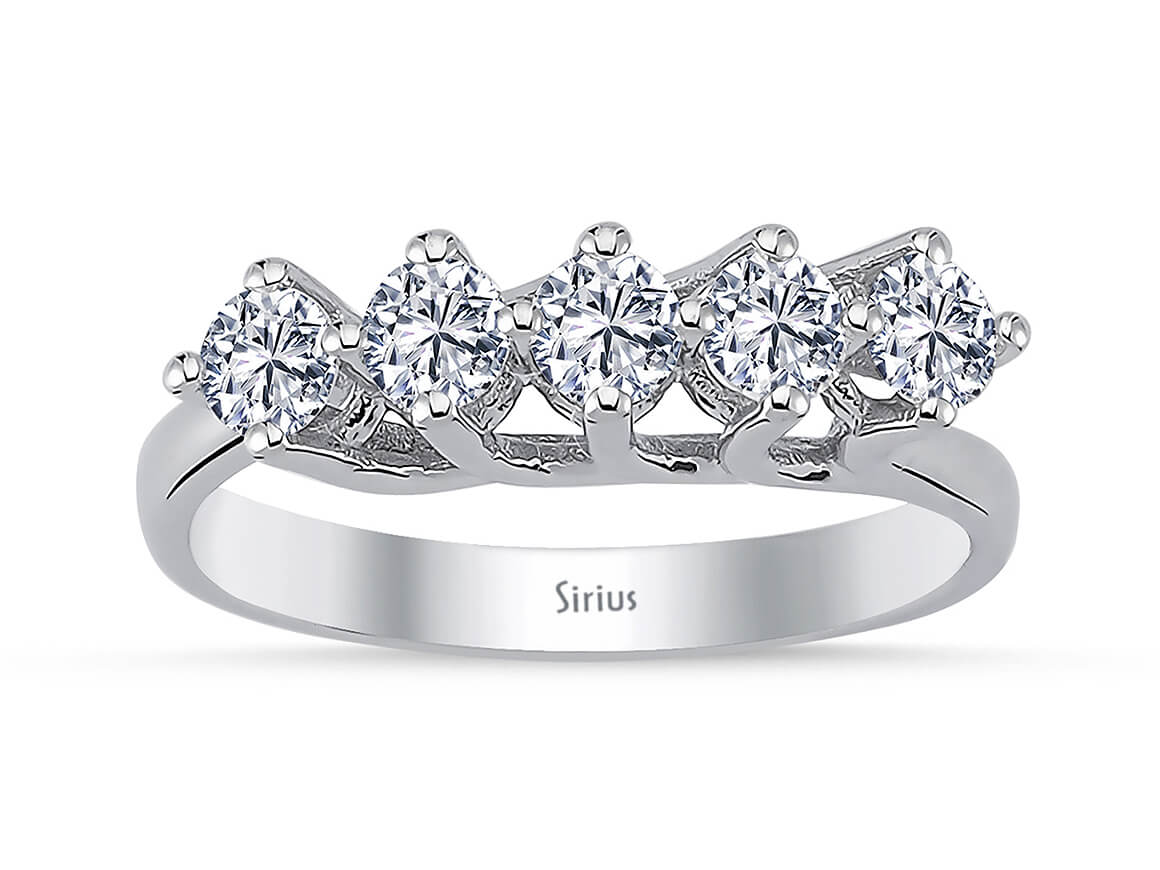 14K White Gold Ring with 5 Round Diamonds – Elegant 2.84 Carat Diamond Ring