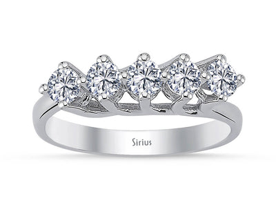 14K White Gold Ring with 5 Round Diamonds – Elegant 2.84 Carat Diamond Ring