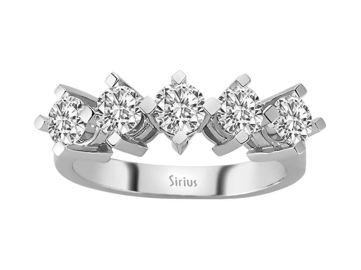 14K Weißgold Ring mit 5 Labor-Diamanten – 1.27 ct Gesamtgewicht