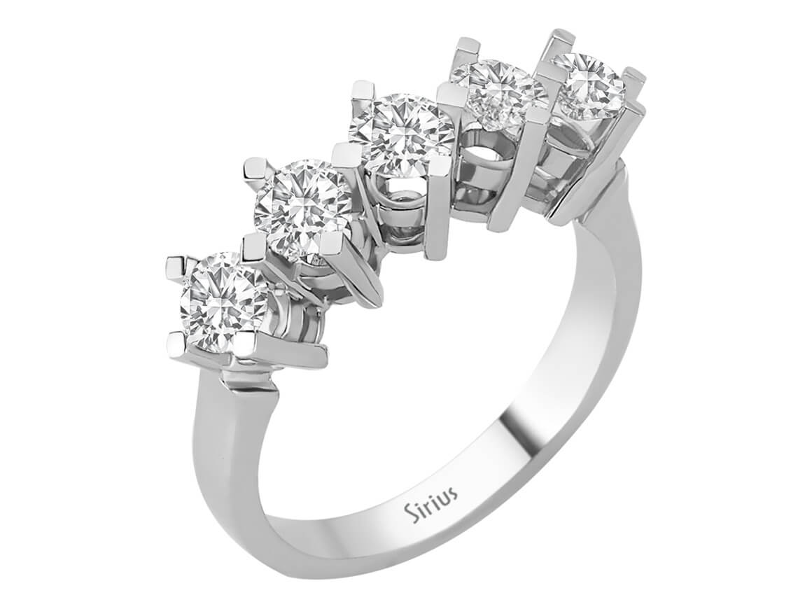 14K Weißgold Ring mit 5 Labor-Diamanten – 1.27 ct Gesamtgewicht