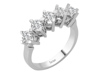 14K Weißgold Ring mit 5 Labor-Diamanten – 1.27 ct Gesamtgewicht