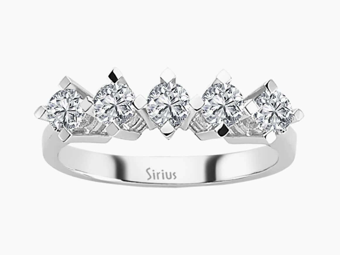 5 Taşlı Pırlanta Yüzük - 0,91 ct - 14K Beyaz Altın - Model 24R0061 - Rosy Lab Diamonds'tan kaliteli Mücevher