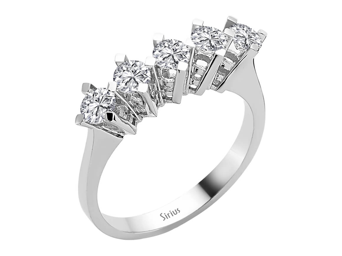 5 Taşlı Pırlanta Yüzük - 0,91 ct - 14K Beyaz Altın - Model 24R0061 - Rosy Lab Diamonds'tan kaliteli Mücevher
