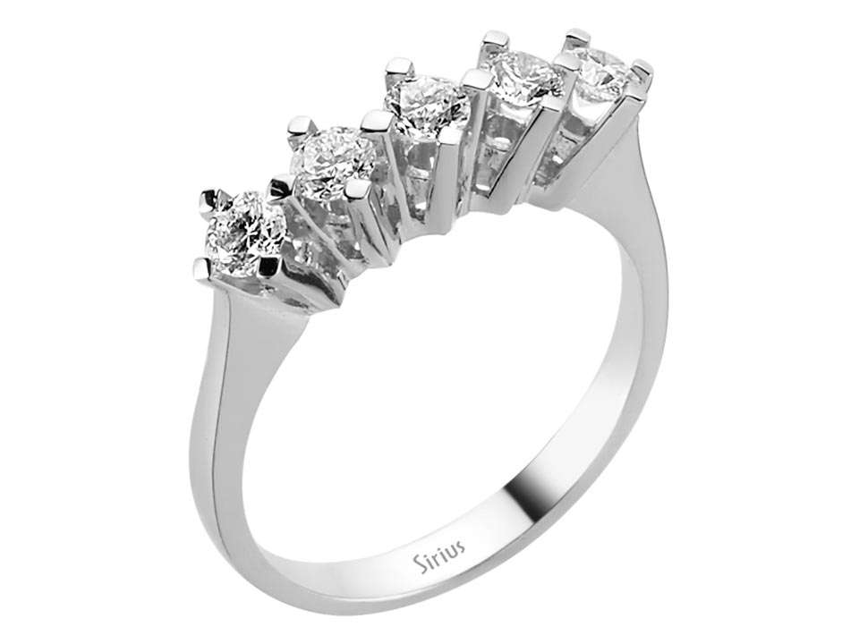 5 Taşlı Yüzük, 0,61 ct Laboratuvar Pırlantalı - 14 Ayar Beyaz Altın - Rosy Lab Diamonds’tan yüksek kaliteli Mücevher