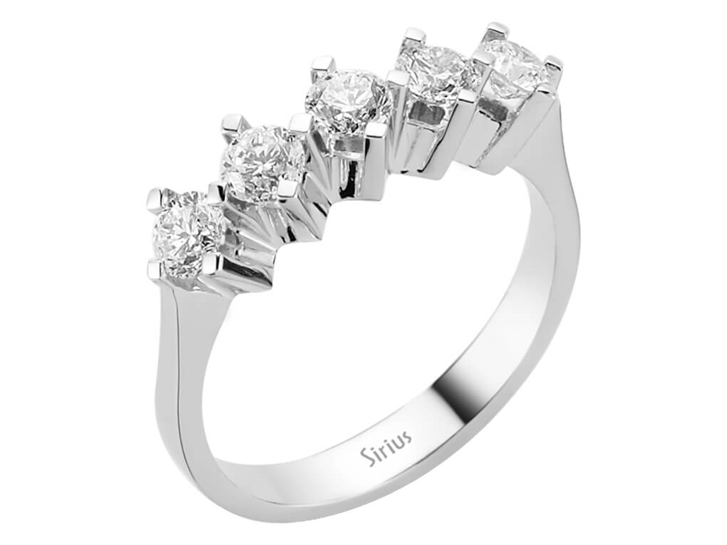 5 Taşlı Yüzük, 1,00 ct Laboratuvar Pırlantası - 14K Beyaz Altın - Rosy Lab Diamonds'tan yüksek kaliteli Mücevher