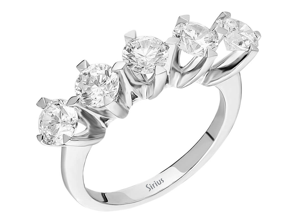 Bague en diamant à 5 pierres de 1,75 carat - Or Blanc 14 K - Élégance exquise - Bijoux haut de gamme de Rosy Lab Diamonds