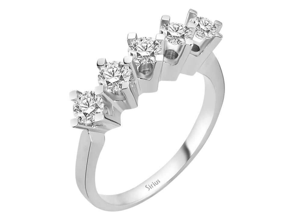 0,89 ct beştaş pırlanta yüzük - 14 ayar Beyaz Altın ve laboratuvar pırlantaları - Rosy Lab Diamonds’tan yüksek kaliteli Mücevher