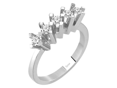 5-Stein Diamantring aus 14K Weißgold – Klassisch & Elegant