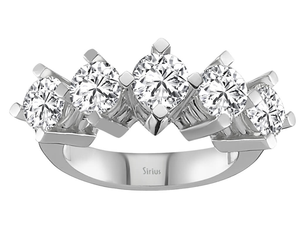Weißgold-Ring mit 1 laborgezüchteten Diamant 0,54 Karat und 4 laborgezüchteten Diamanten 1,83 Karat