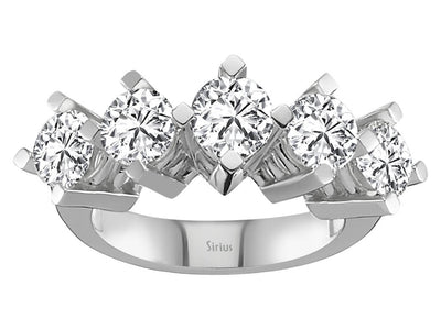 Weißgold-Ring mit 1 laborgezüchteten Diamant 0,54 Karat und 4 laborgezüchteten Diamanten 1,83 Karat