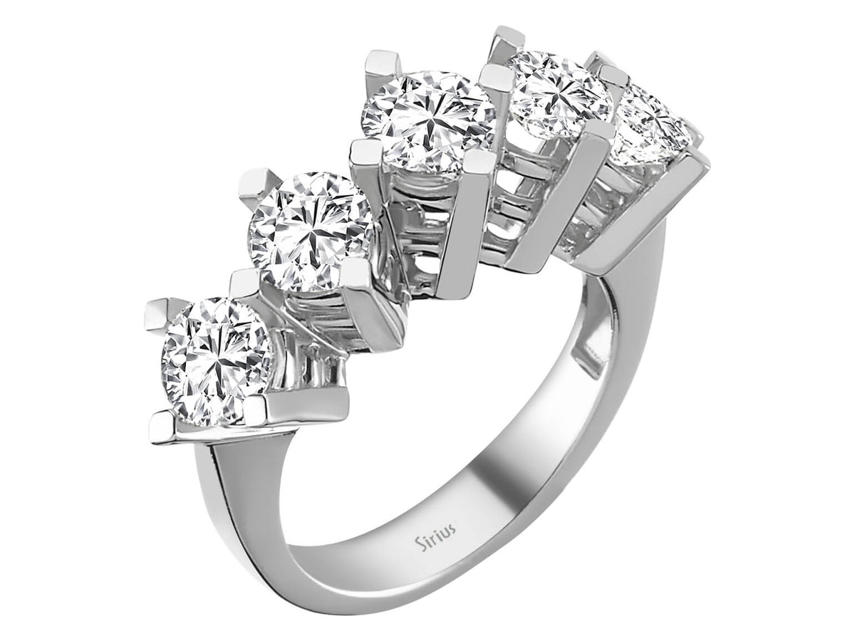 White Gold ring with 5 lab-grown diamonds, 0.54 + 1.83 carats, 14-karat gold - high-quality Jewelry by Rosy Lab Diamonds