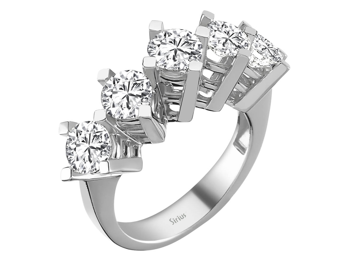 Weißgold-Ring mit 1 laborgezüchteten Diamant 0,54 Karat und 4 laborgezüchteten Diamanten 1,83 Karat