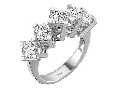 Weißgold-Ring mit 1 laborgezüchteten Diamant 0,54 Karat und 4 laborgezüchteten Diamanten 1,83 Karat