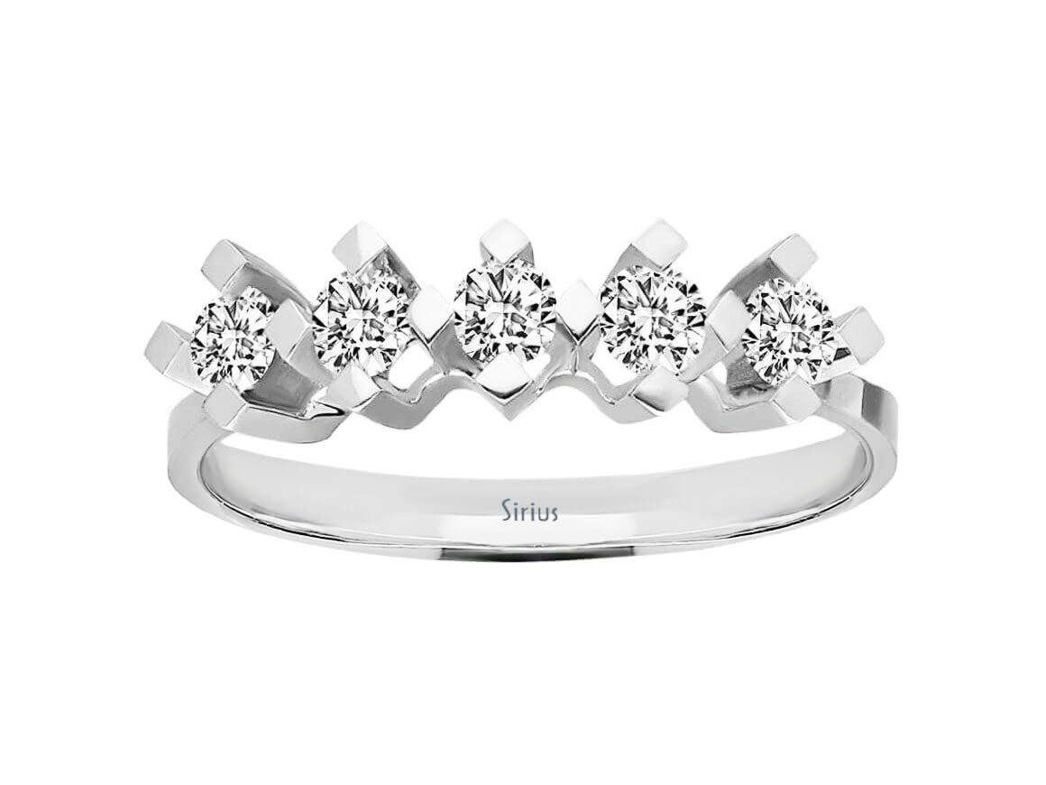 خاتم ألماس بخمسة أحجار من ذهب أبيض عيار 14 قيراطًا بوزن 0.60 قيراط، مجوهرات فاخرة من Rosy Lab Diamonds