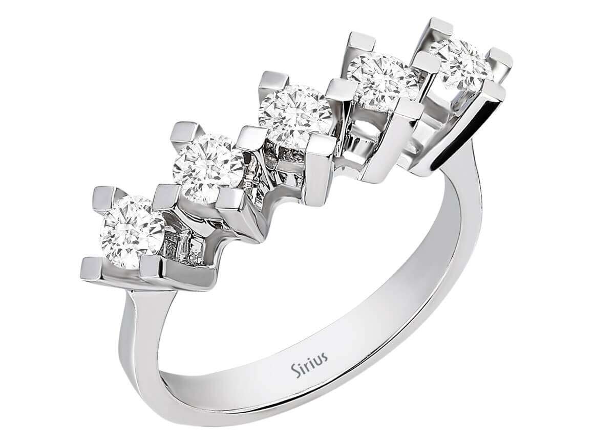 Elegant 5-Stone Ring with Round Cut Lab Diamonds – 14K White Gold